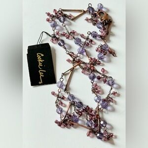 🪻17” Cookie Lee Purple and Pink Faceted Bead Necklace with Copper Tone Chain